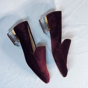 ~Last chance~ NWOT Nine West Velvet Loafers with Lucite Block Heel
